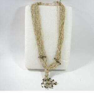 Casual BOHO Hippie style long Glass Beaded Gemstone Accent Necklace- adjustable